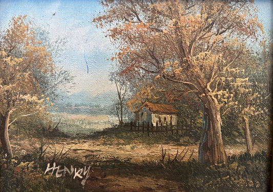 Henry (XX) Ölgemälde kleine Landschaft mit Bauernhaus 30x36cm