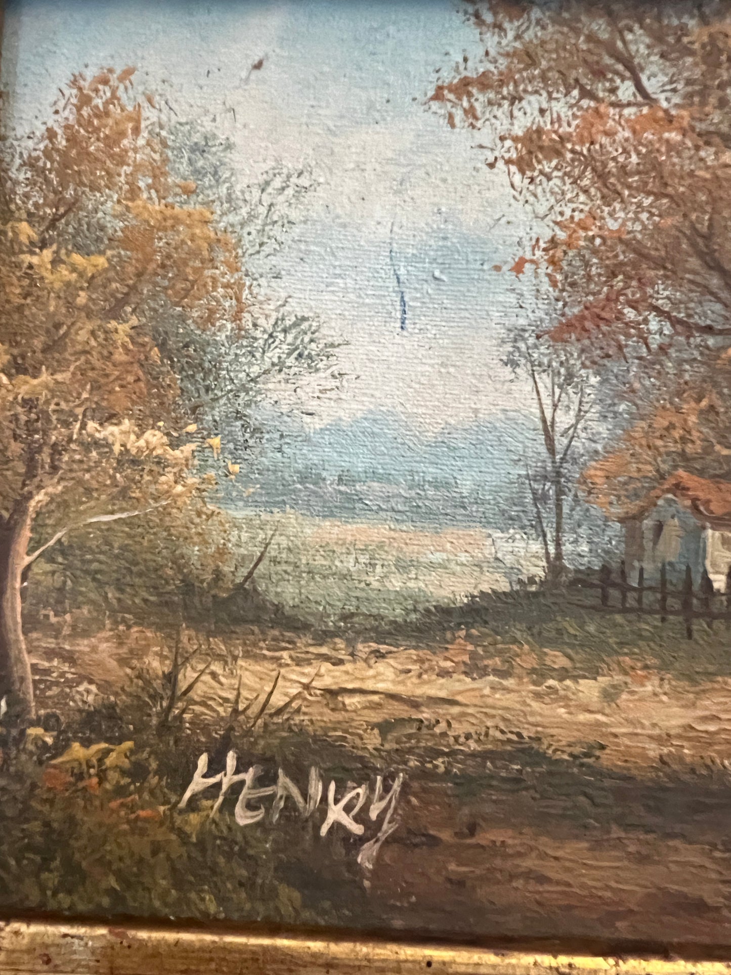 Henry (XX) Ölgemälde kleine Landschaft mit Bauernhaus 30x36cm