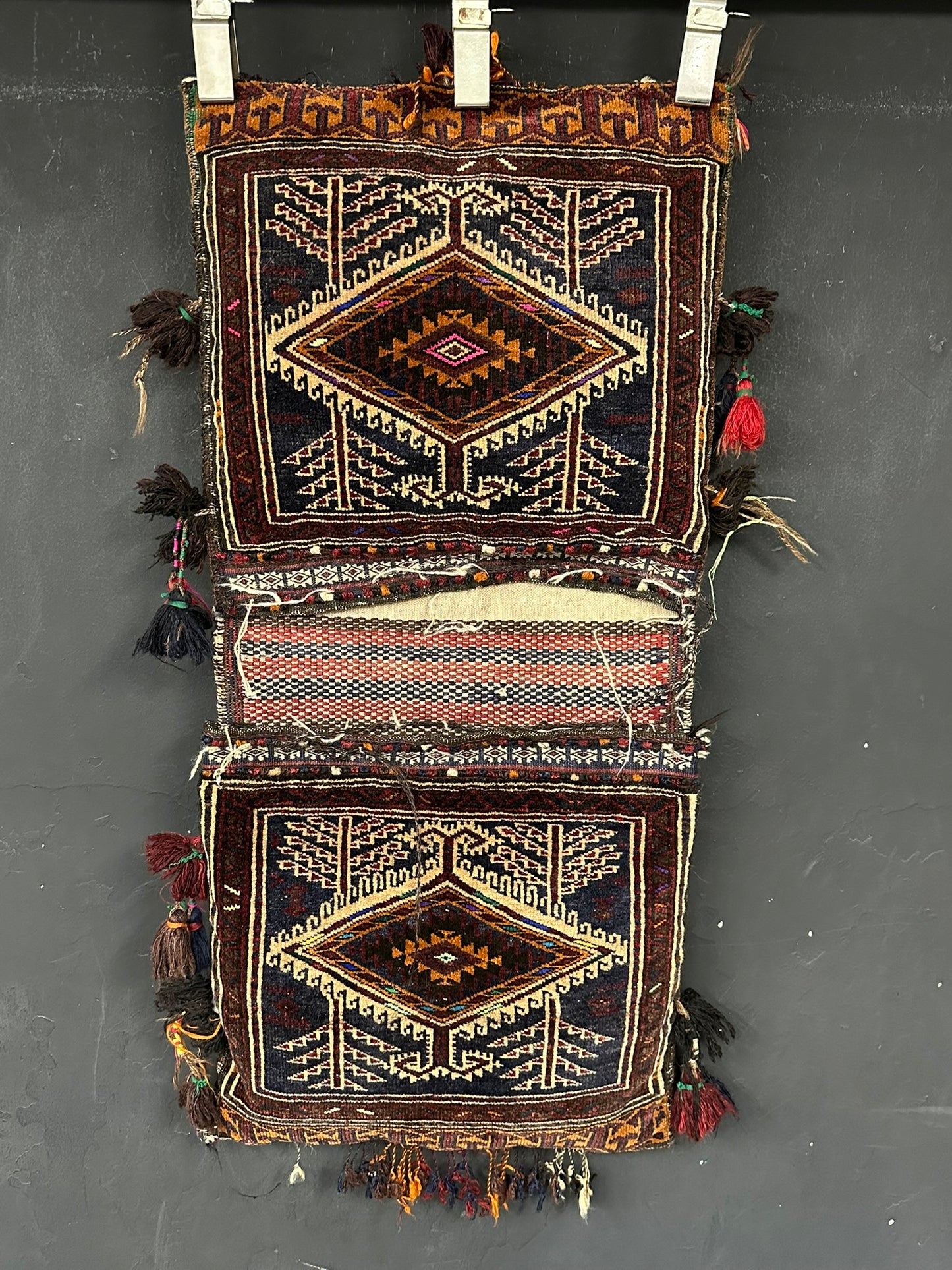 Orientteppich handgeknüpft Antike Tasche UDSSR Jumut Yomut Naturmuster 100x50 cm