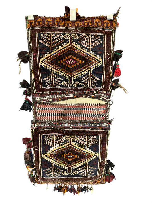 Orientteppich handgeknüpft Antike Tasche UDSSR Jumut Yomut Naturmuster 100x50 cm