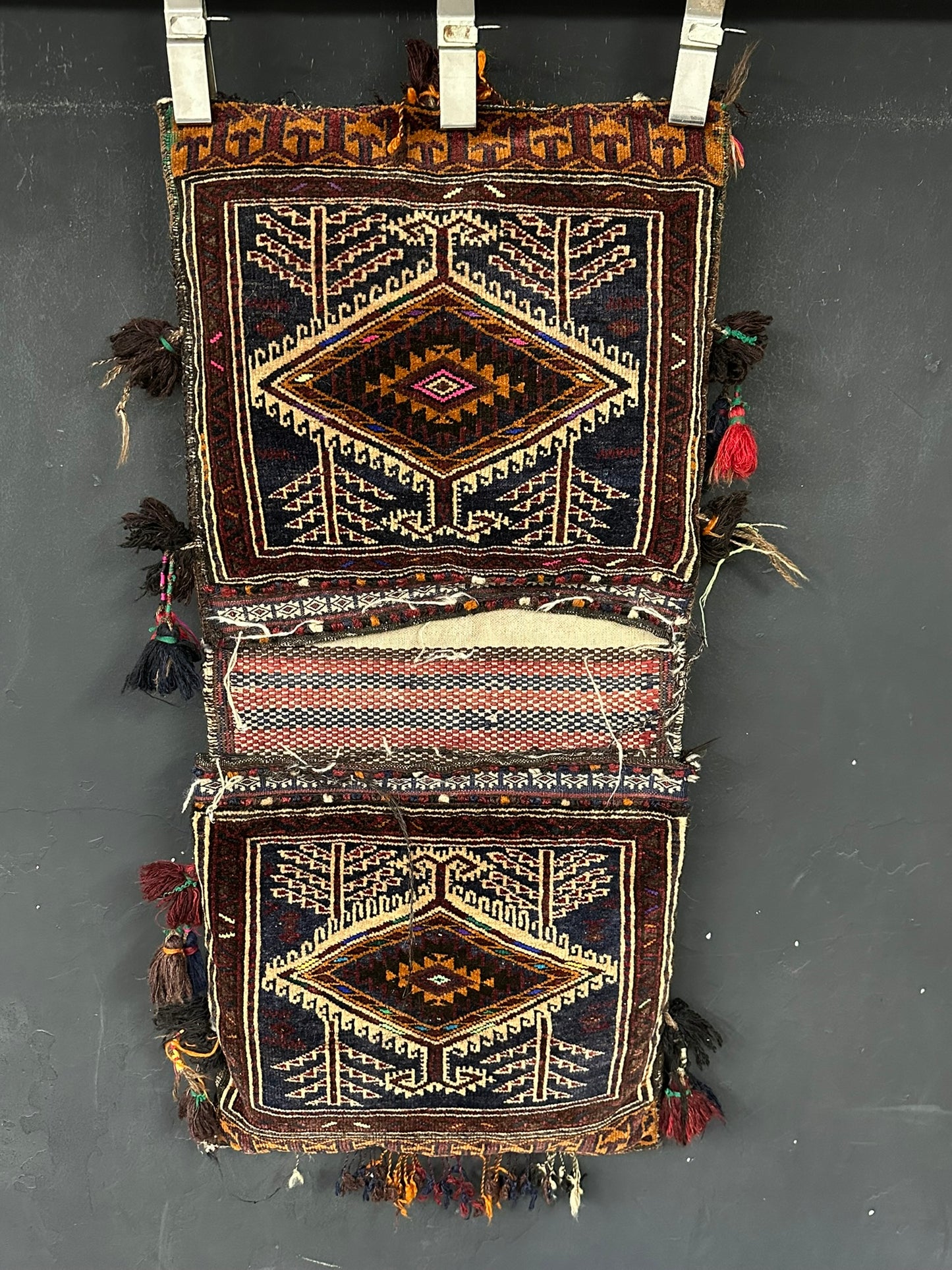 Orientteppich handgeknüpft Antike Tasche UDSSR Jumut Yomut Naturmuster 100x50 cm