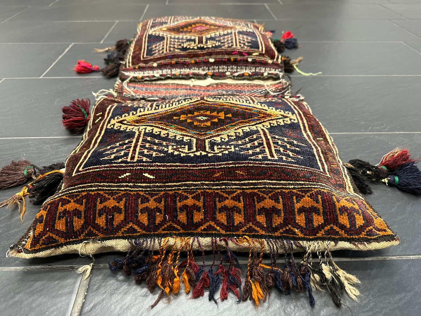 Orientteppich handgeknüpft Antike Tasche UDSSR Jumut Yomut Naturmuster 100x50 cm