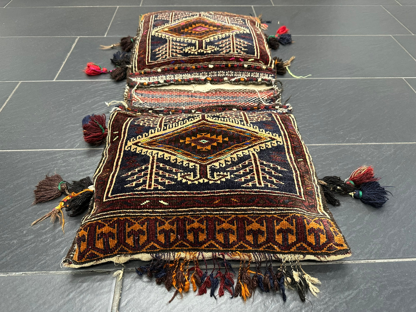 Orientteppich handgeknüpft Antike Tasche UDSSR Jumut Yomut Naturmuster 100x50 cm