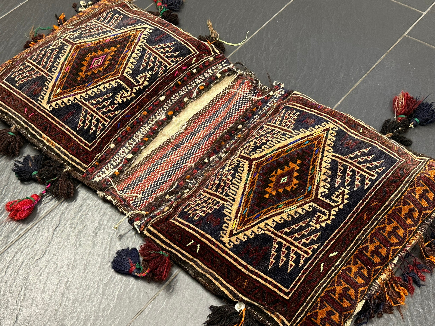 Orientteppich handgeknüpft Antike Tasche UDSSR Jumut Yomut Naturmuster 100x50 cm