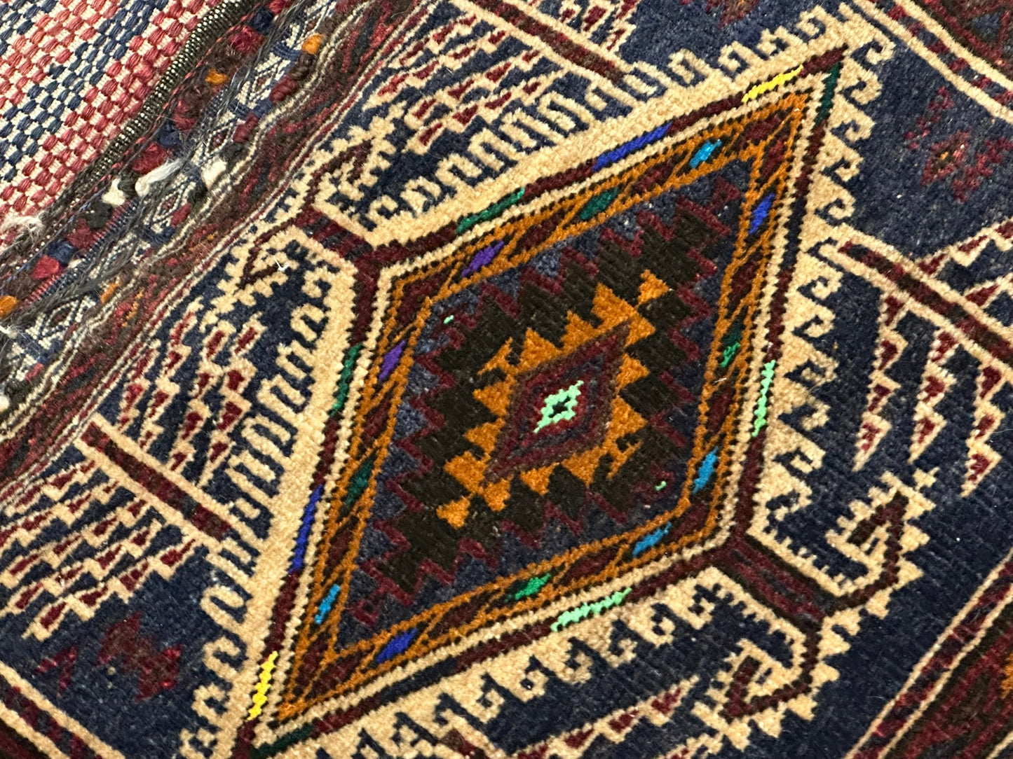 Orientteppich handgeknüpft Antike Tasche UDSSR Jumut Yomut Naturmuster 100x50 cm