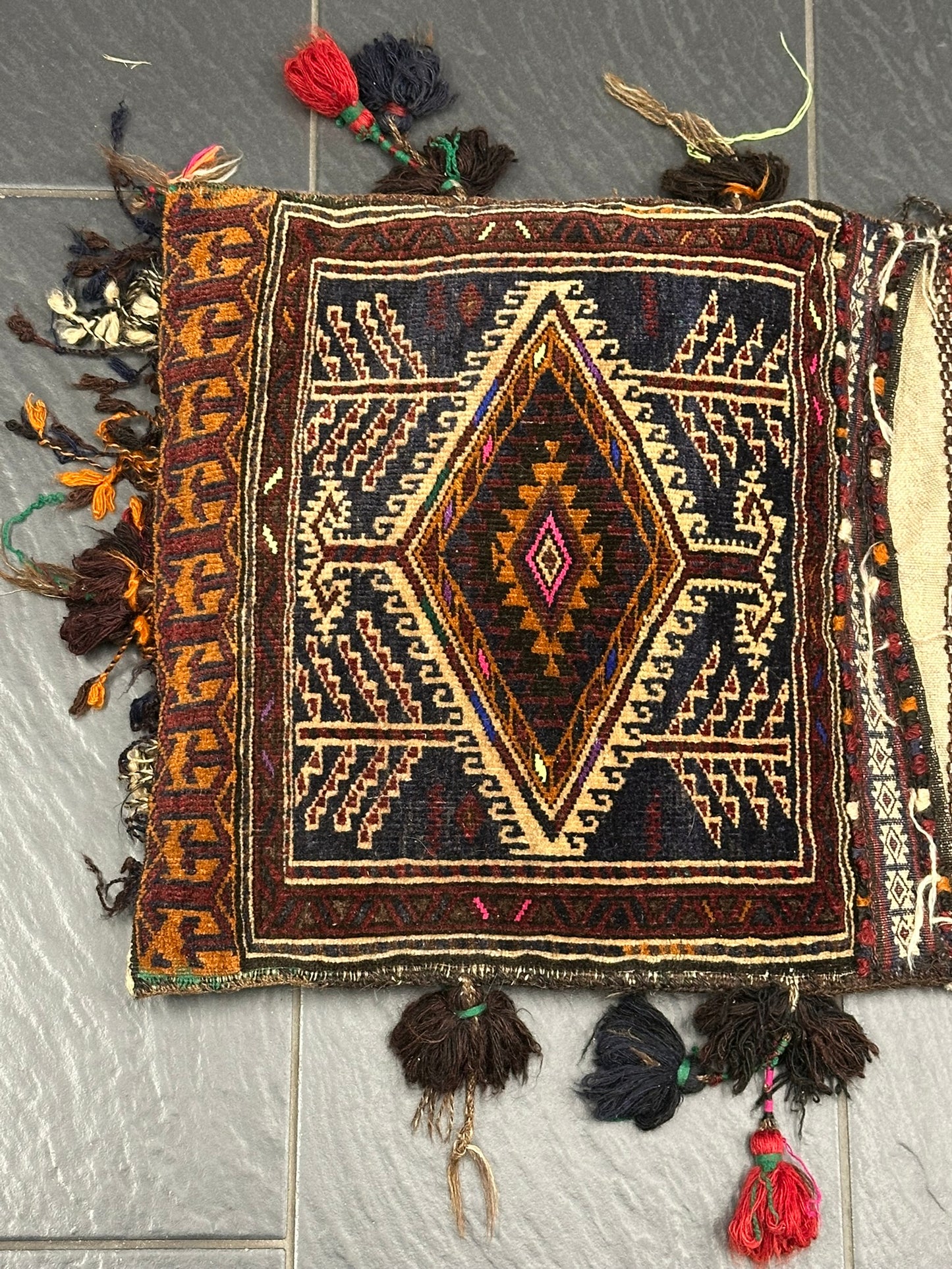 Orientteppich handgeknüpft Antike Tasche UDSSR Jumut Yomut Naturmuster 100x50 cm