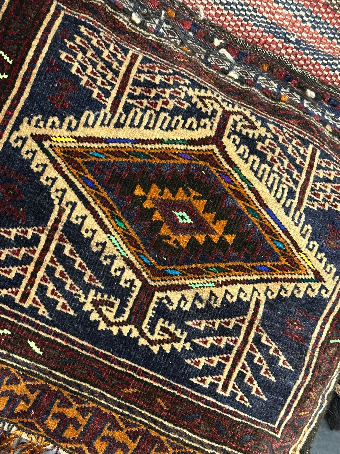 Orientteppich handgeknüpft Antike Tasche UDSSR Jumut Yomut Naturmuster 100x50 cm