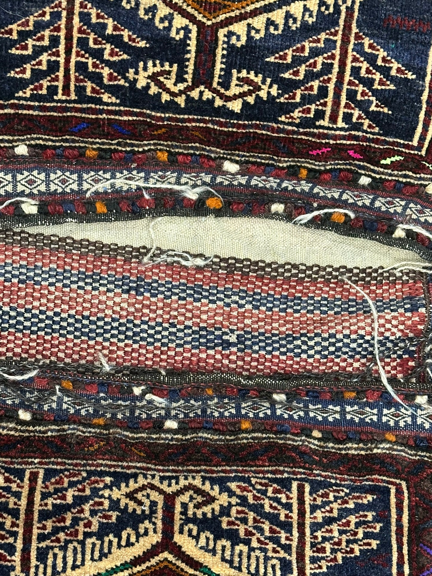 Orientteppich handgeknüpft Antike Tasche UDSSR Jumut Yomut Naturmuster 100x50 cm