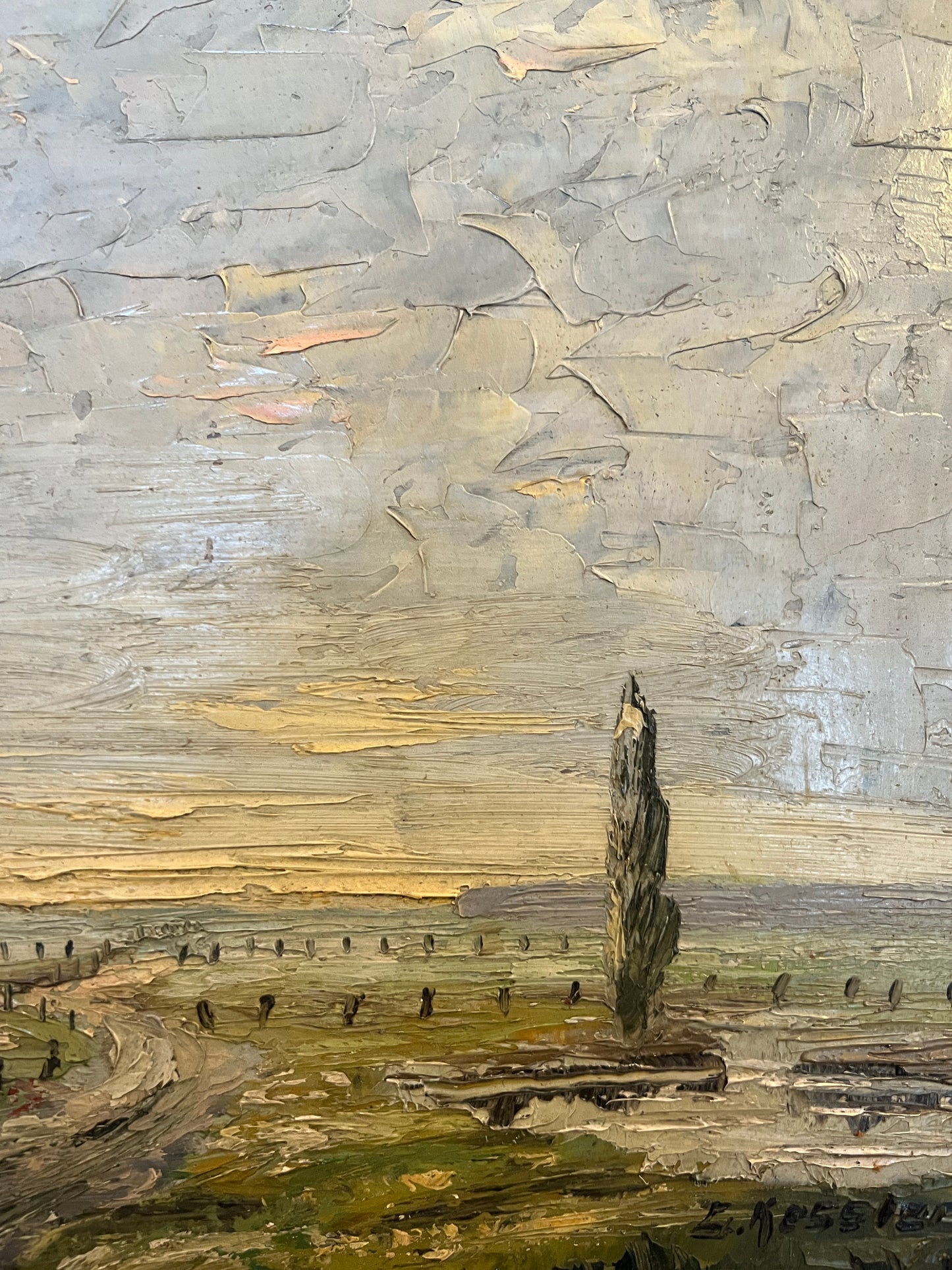 Z. Kessler (XX) Ölgemälde Landschaft mit Feldweg und Scheune 40x45cm