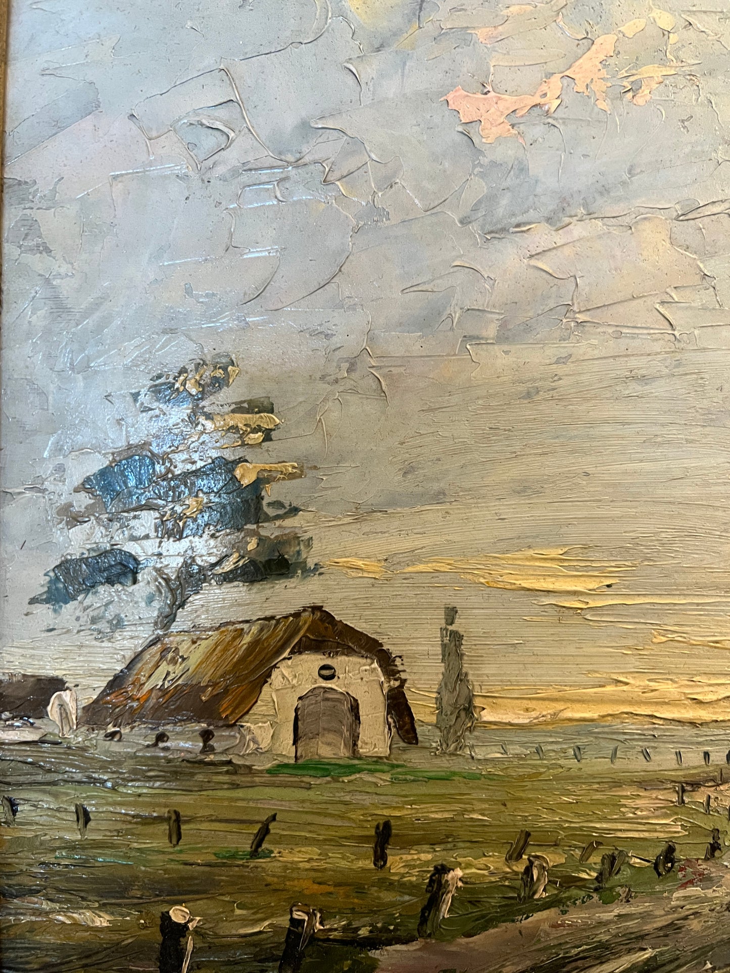 Z. Kessler (XX) Ölgemälde Landschaft mit Feldweg und Scheune 40x45cm