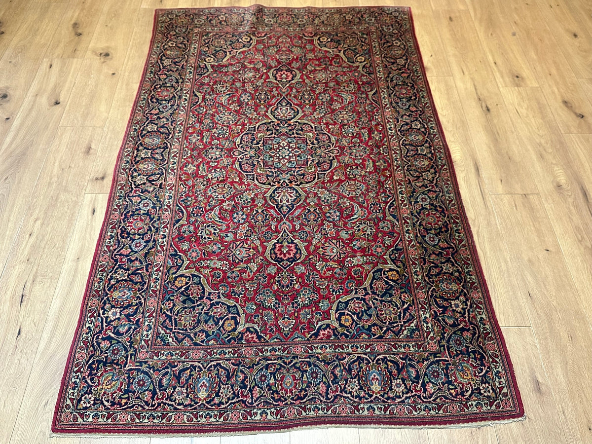 Antiker Orientteppich handgeknüpft  Keschan Korkwolle 220x130 cm