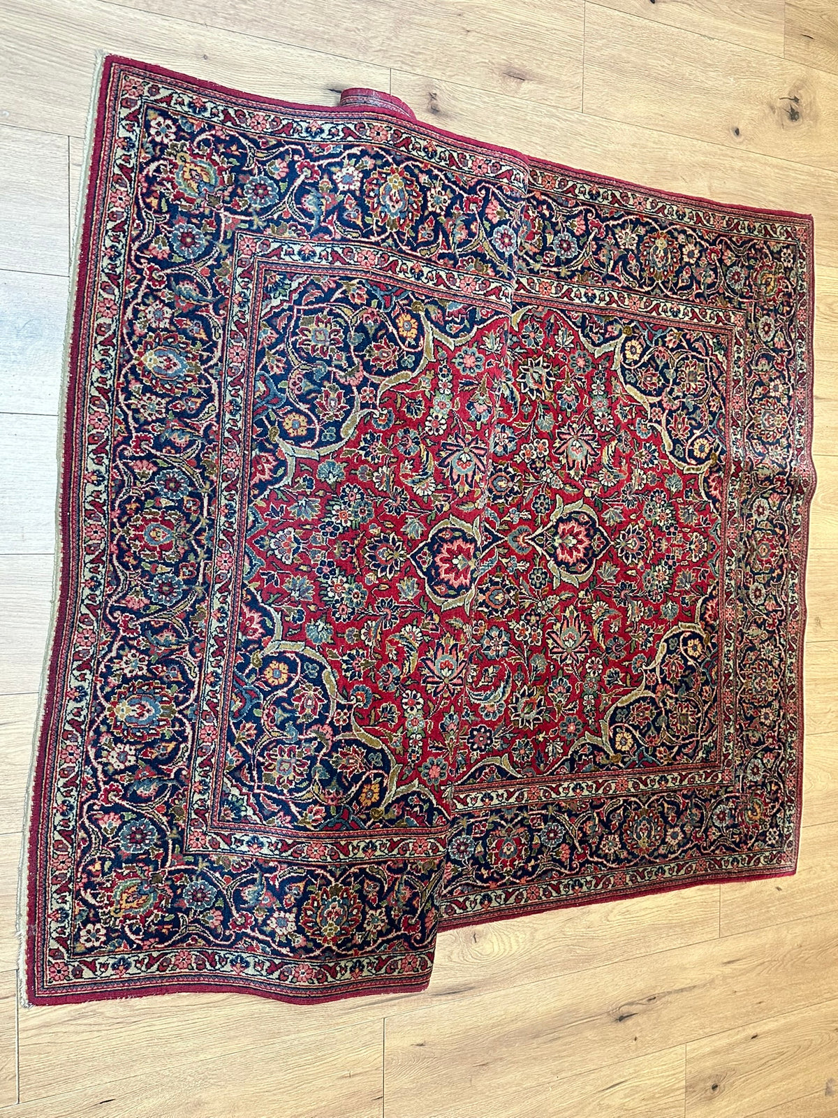 Antiker Orientteppich handgeknüpft  Keschan Korkwolle 220x130 cm
