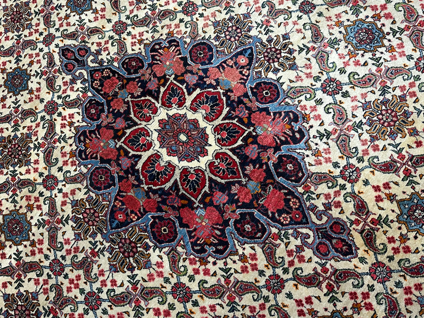 Handgeknüpfter Bidjar Teppich 383x265 cm – Rosenmuster Wolle