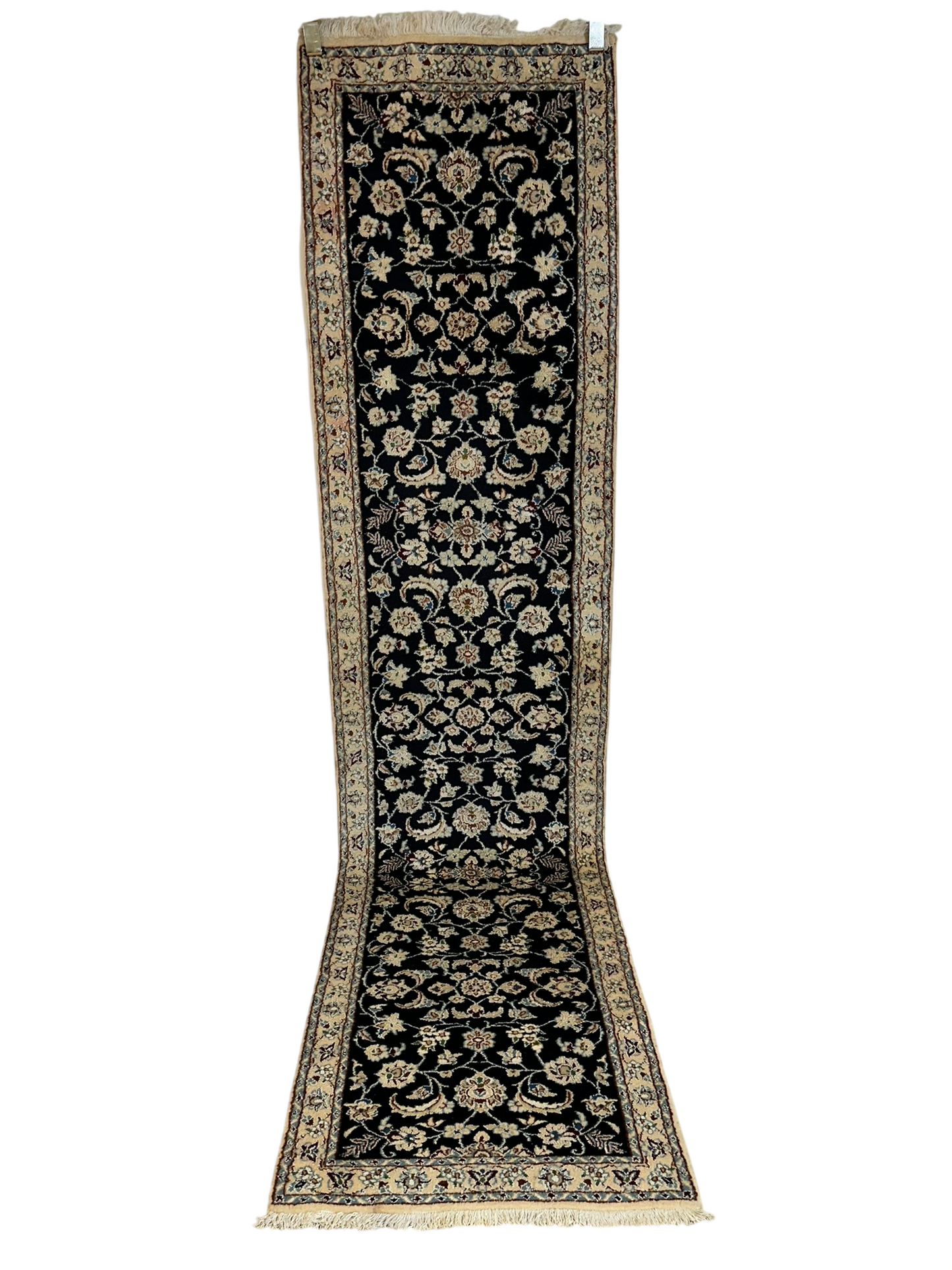 Orientteppich handgeknüpft Nain Korkwolle mit Seide Läufer 296x68 cm