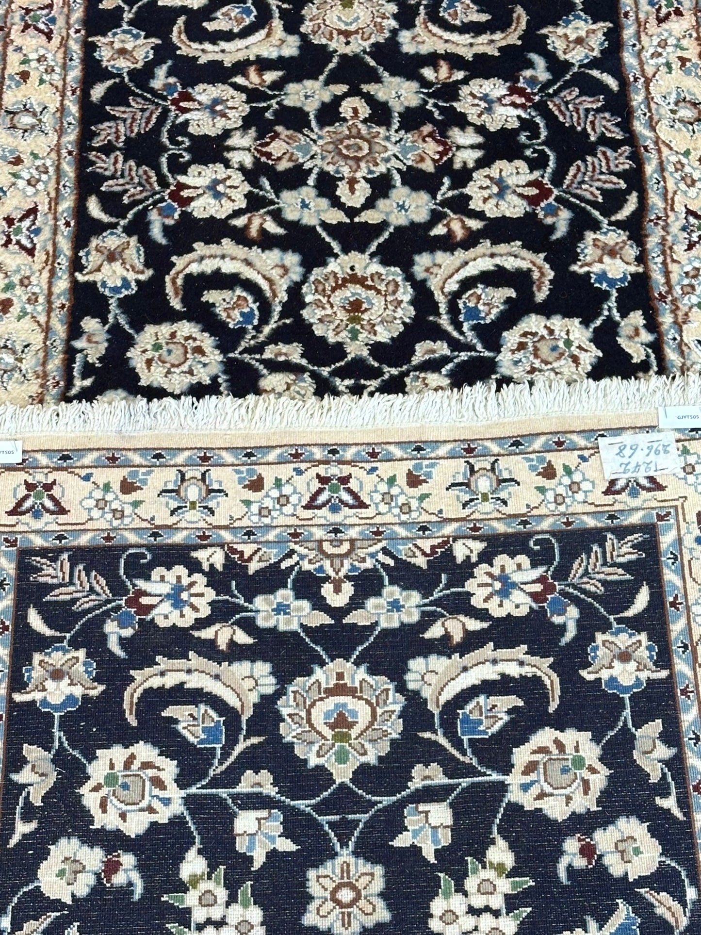 Orientteppich handgeknüpft Nain Korkwolle mit Seide Läufer 296x68 cm
