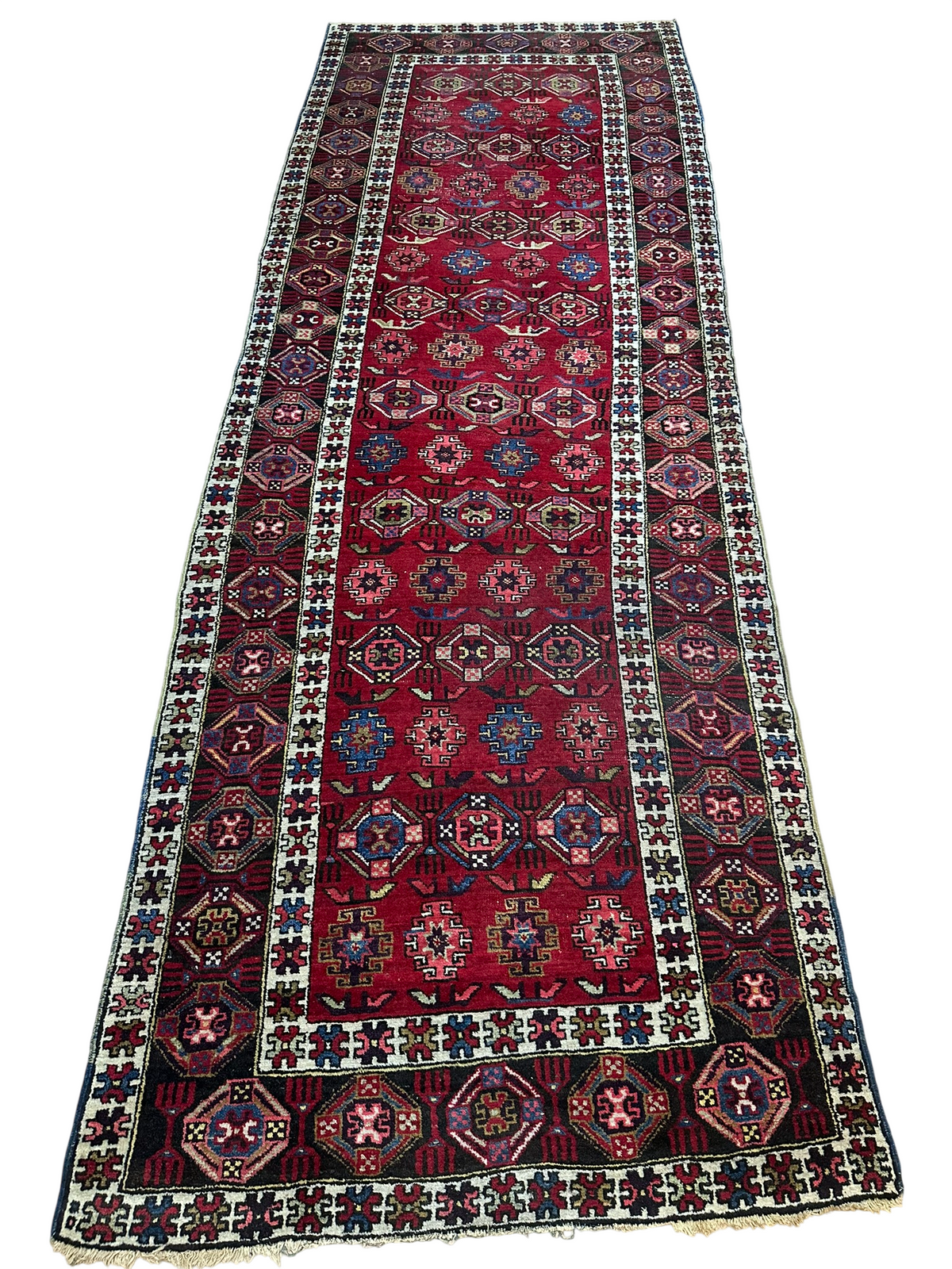Orientteppich handgeknüpft antiker Kazak naturfarben 333x117 cm