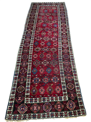 Orientteppich handgeknüpft antiker Kazak naturfarben 333x117 cm