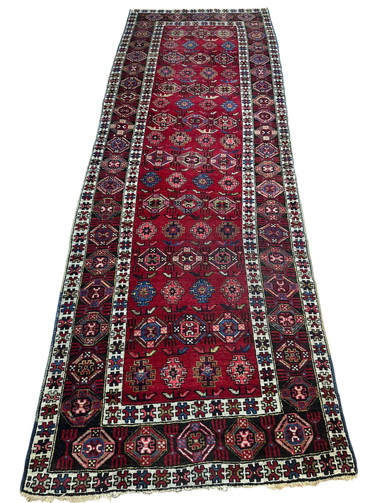 Orientteppich handgeknüpft antiker Kazak naturfarben 333x117 cm