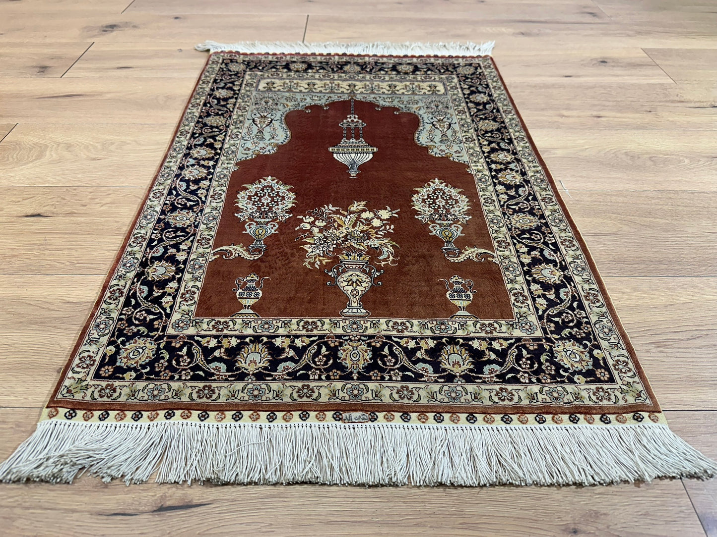 Orientteppich handgeknüpft China Hereke Seide auf Seide 95x65 cm