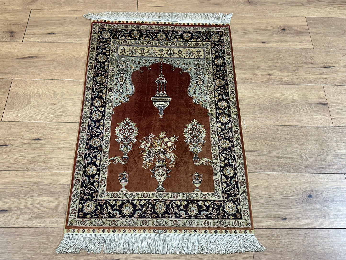 Orientteppich handgeknüpft China Hereke Seide auf Seide 95x65 cm