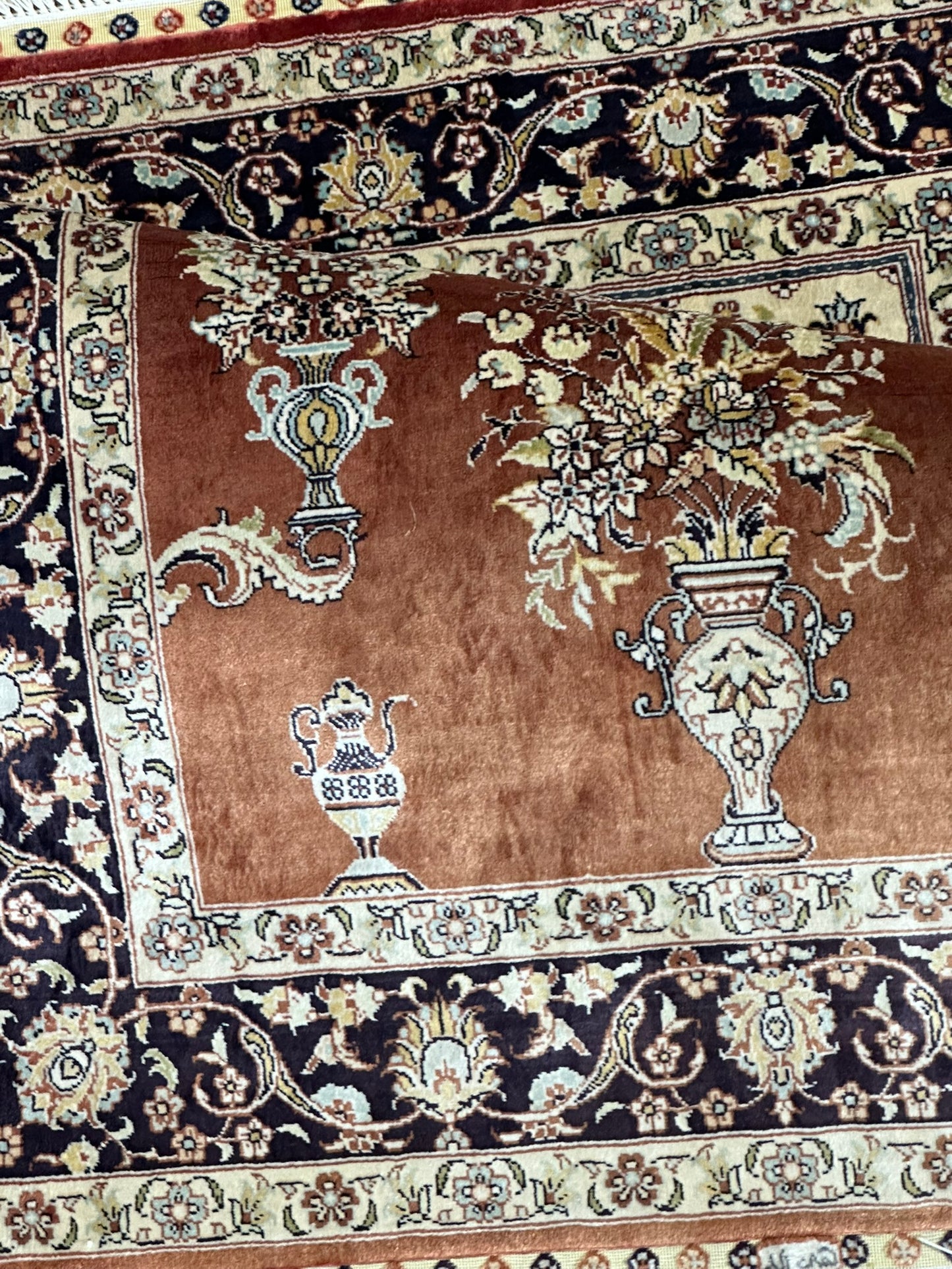 Orientteppich handgeknüpft China Hereke Seide auf Seide 95x65 cm