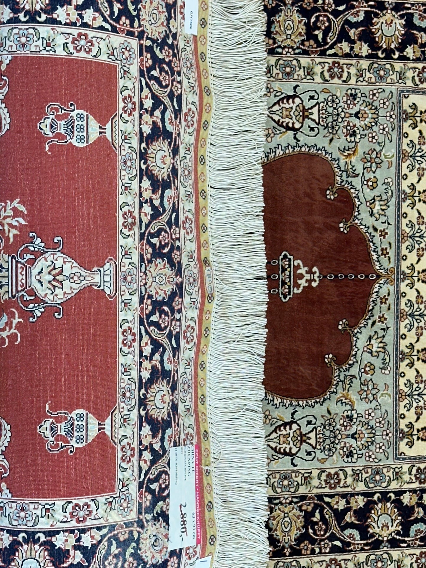 Orientteppich handgeknüpft China Hereke Seide auf Seide 95x65 cm