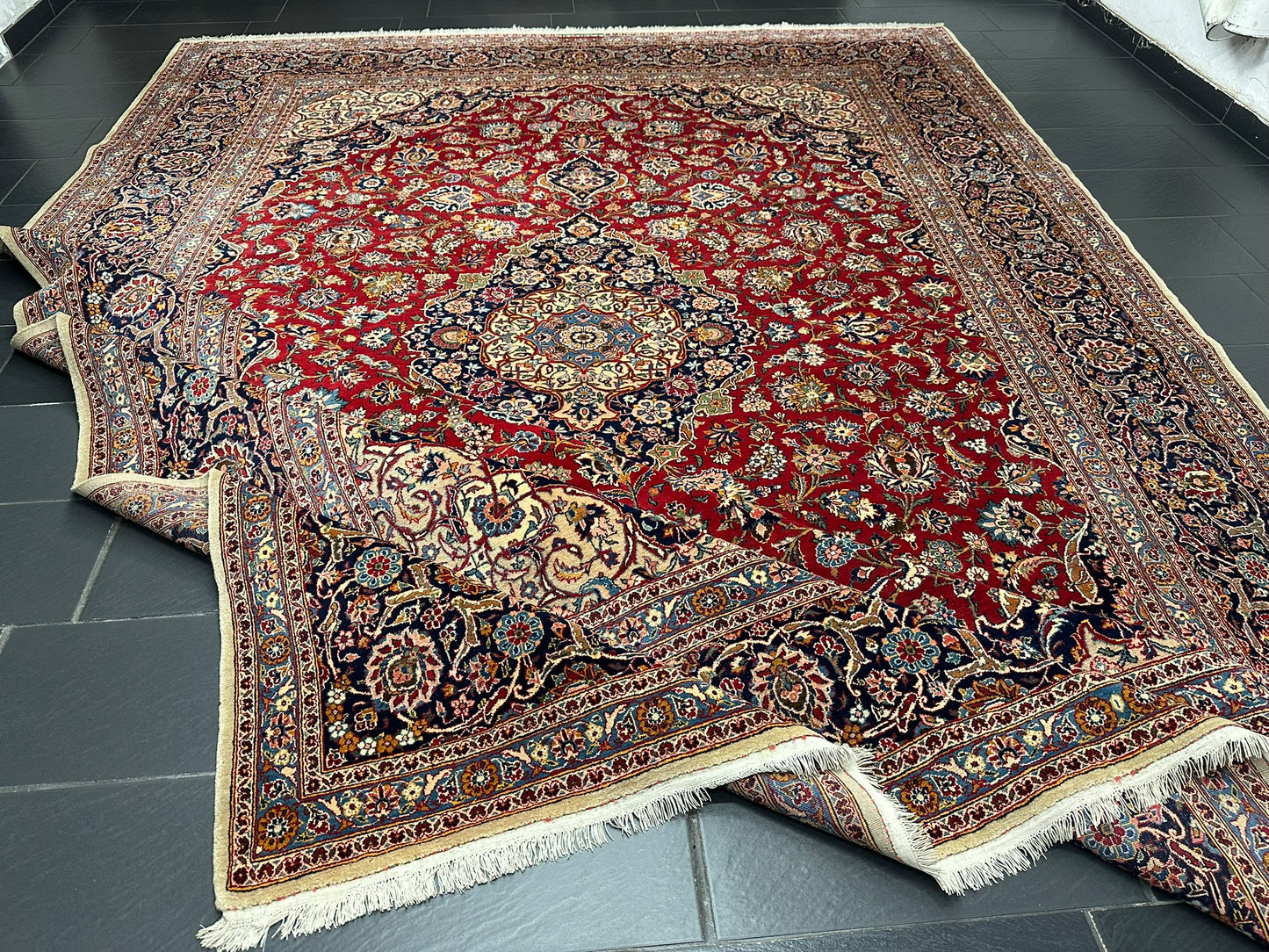 orientteppich handgeknüpft Keschan Korkwolle semi antik 420x305 cm