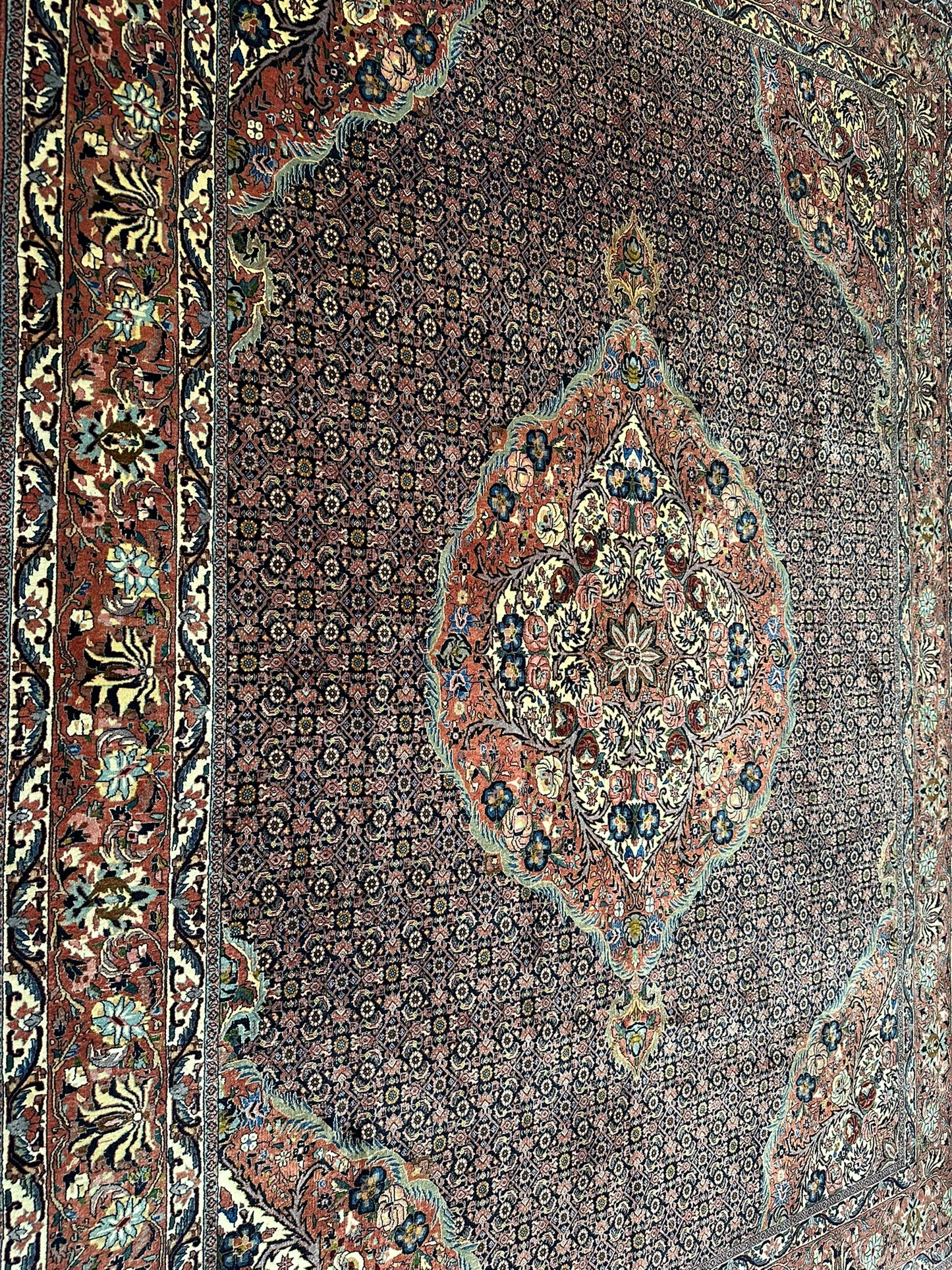 orientteppich handgeknüpft Bidjar Korkwolle medallion 370x258 cm