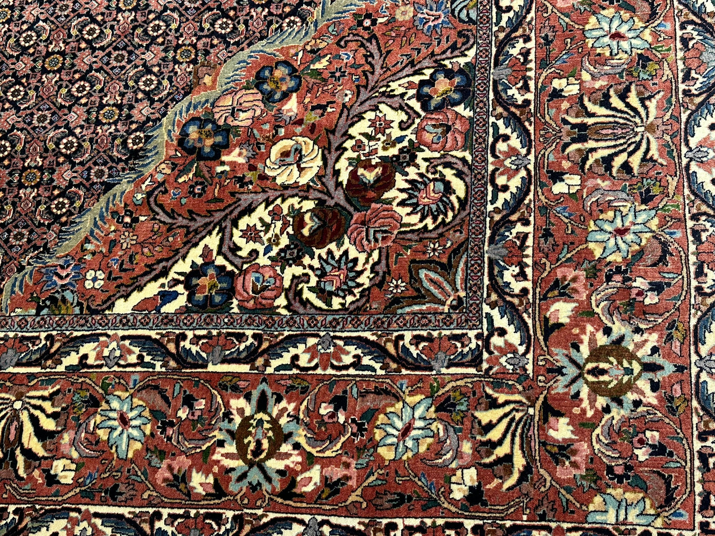orientteppich handgeknüpft Bidjar Korkwolle medallion 370x258 cm