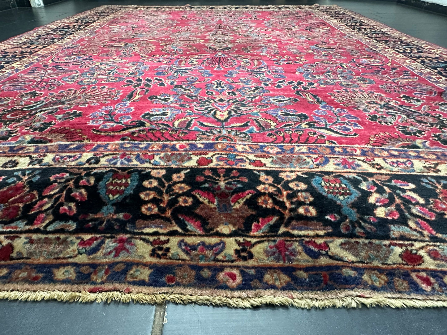 Antik Orientteppich handgeknüpft Sarough  Re-Import US Jugendstil 370x275 cm