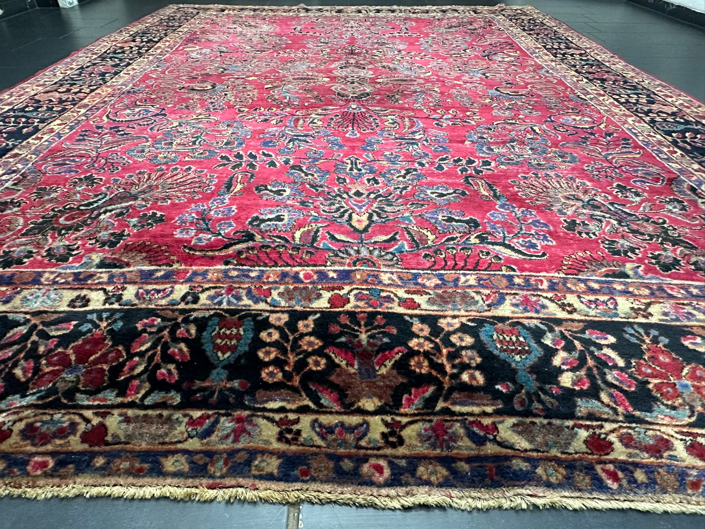 Antik Orientteppich handgeknüpft Sarough  Re-Import US Jugendstil 370x275 cm