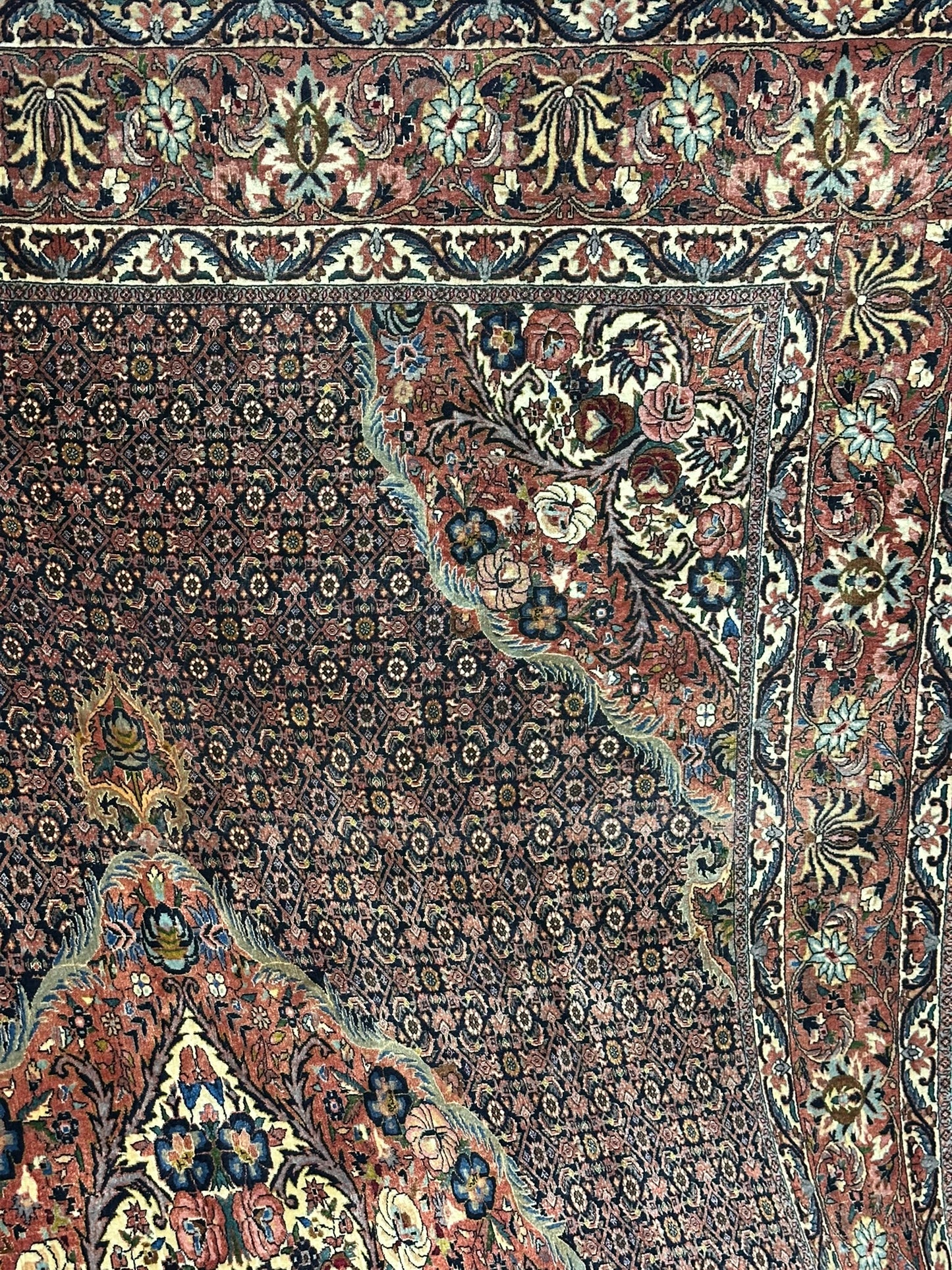 orientteppich handgeknüpft Bidjar Korkwolle medallion 370x258 cm