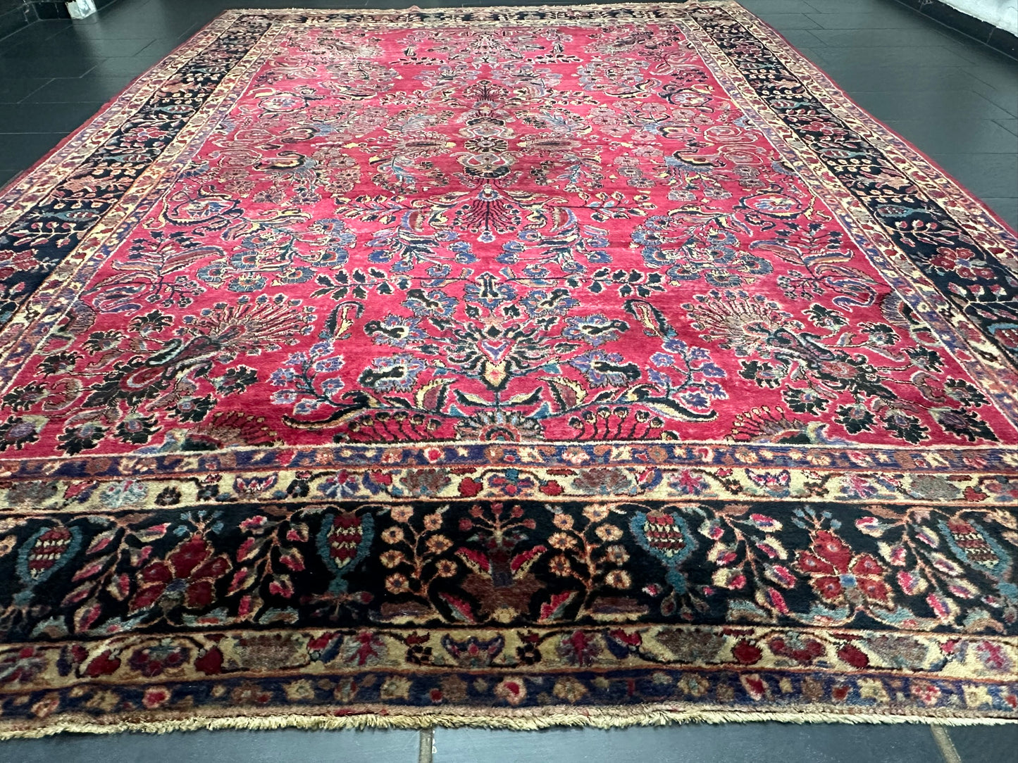 Antik Orientteppich handgeknüpft Sarough  Re-Import US Jugendstil 370x275 cm