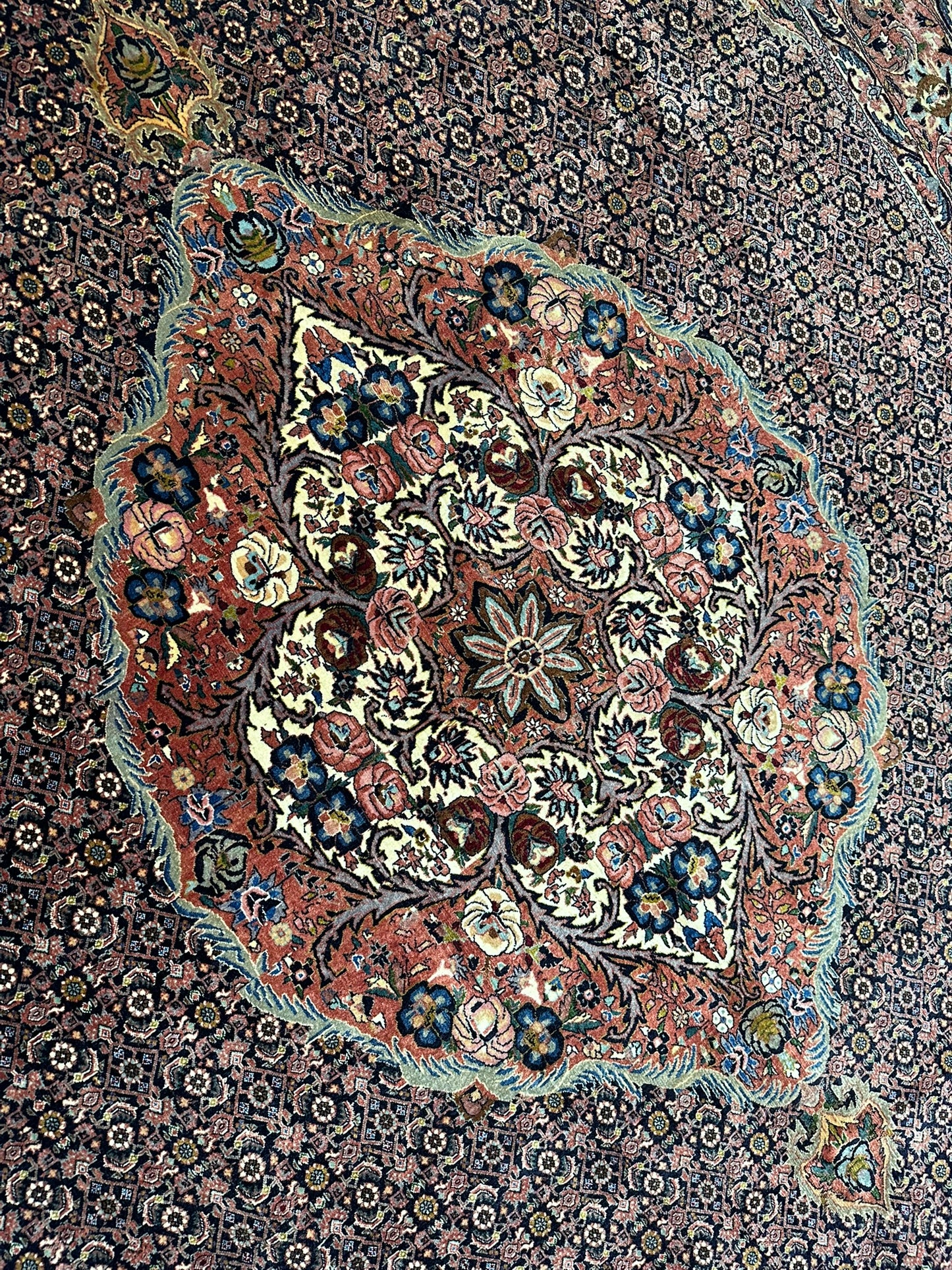 orientteppich handgeknüpft Bidjar Korkwolle medallion 370x258 cm