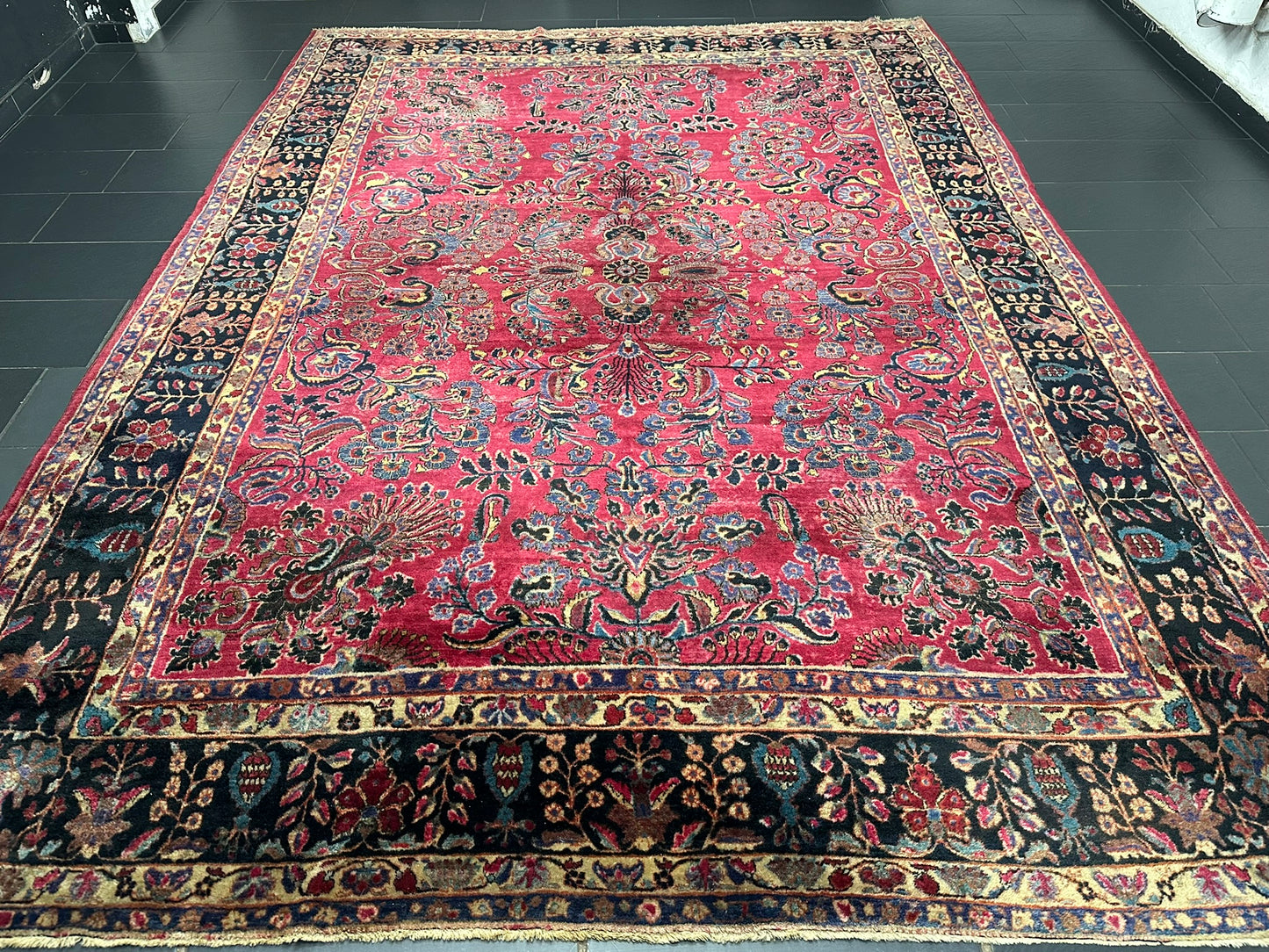 Antik Orientteppich handgeknüpft Sarough  Re-Import US Jugendstil 370x275 cm