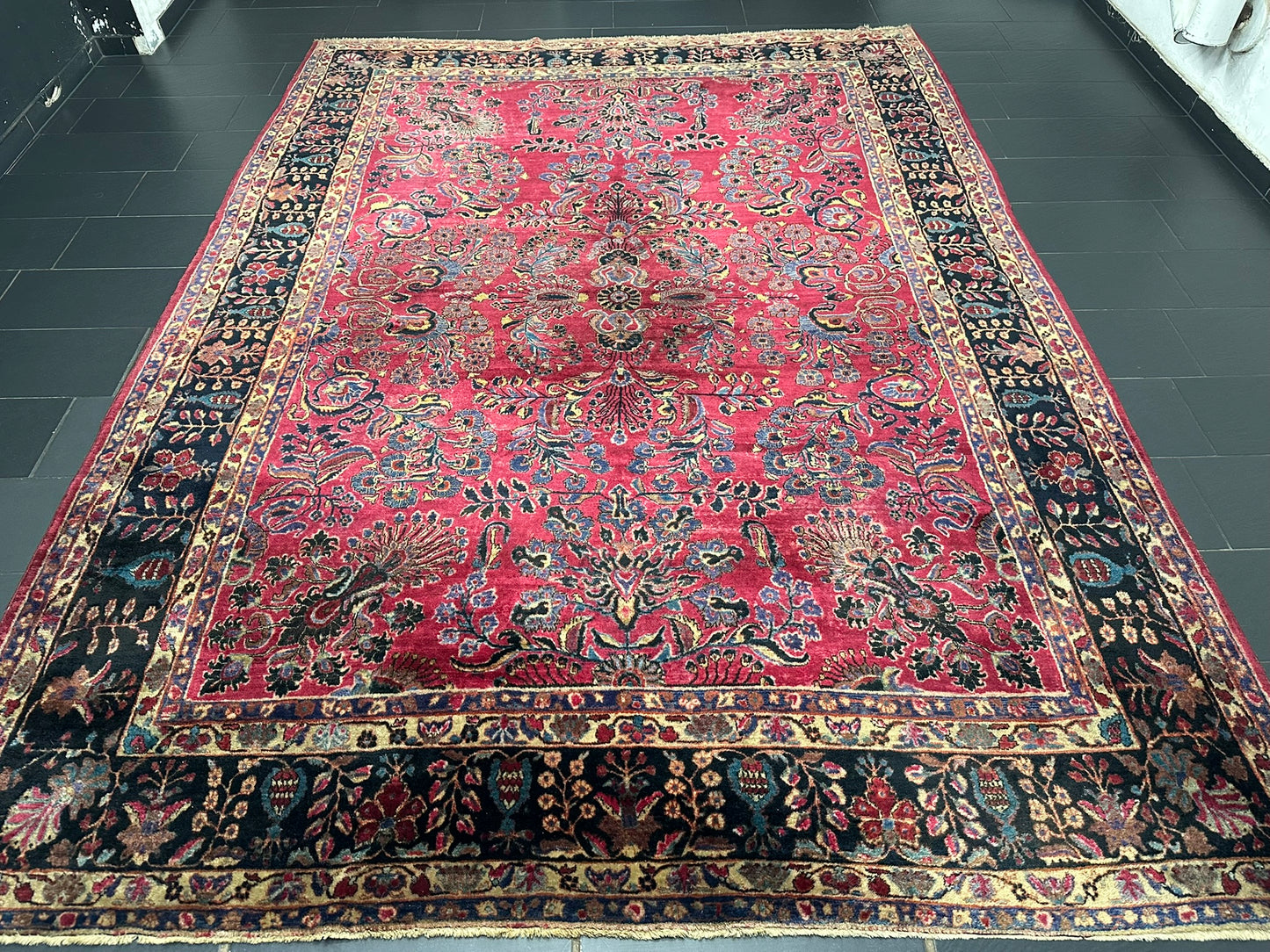 Antik Orientteppich handgeknüpft Sarough  Re-Import US Jugendstil 370x275 cm
