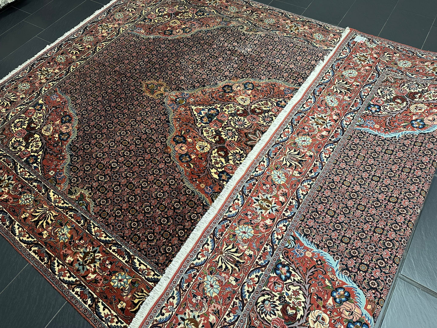 orientteppich handgeknüpft Bidjar Korkwolle medallion 370x258 cm
