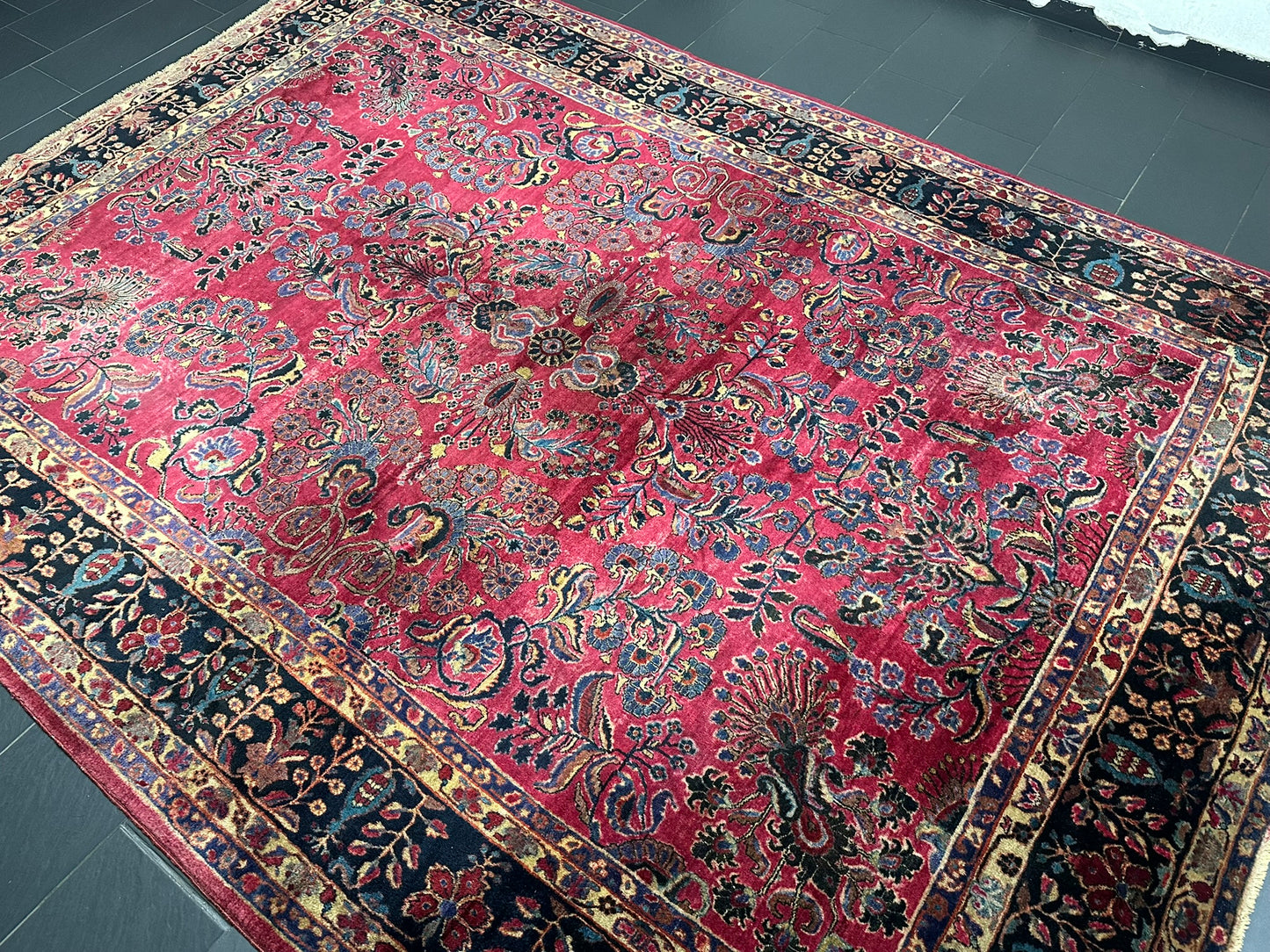 Antik Orientteppich handgeknüpft Sarough  Re-Import US Jugendstil 370x275 cm