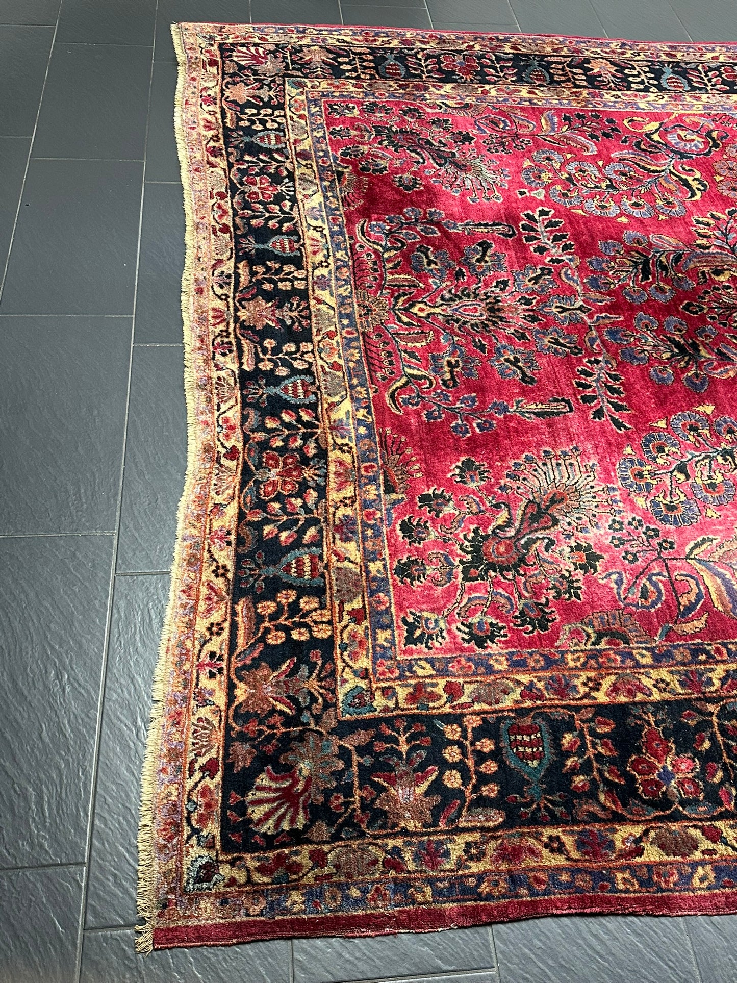 Antik Orientteppich handgeknüpft Sarough  Re-Import US Jugendstil 370x275 cm