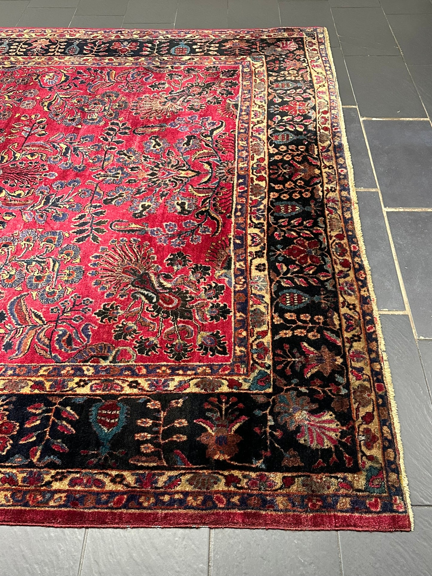 Antik Orientteppich handgeknüpft Sarough  Re-Import US Jugendstil 370x275 cm