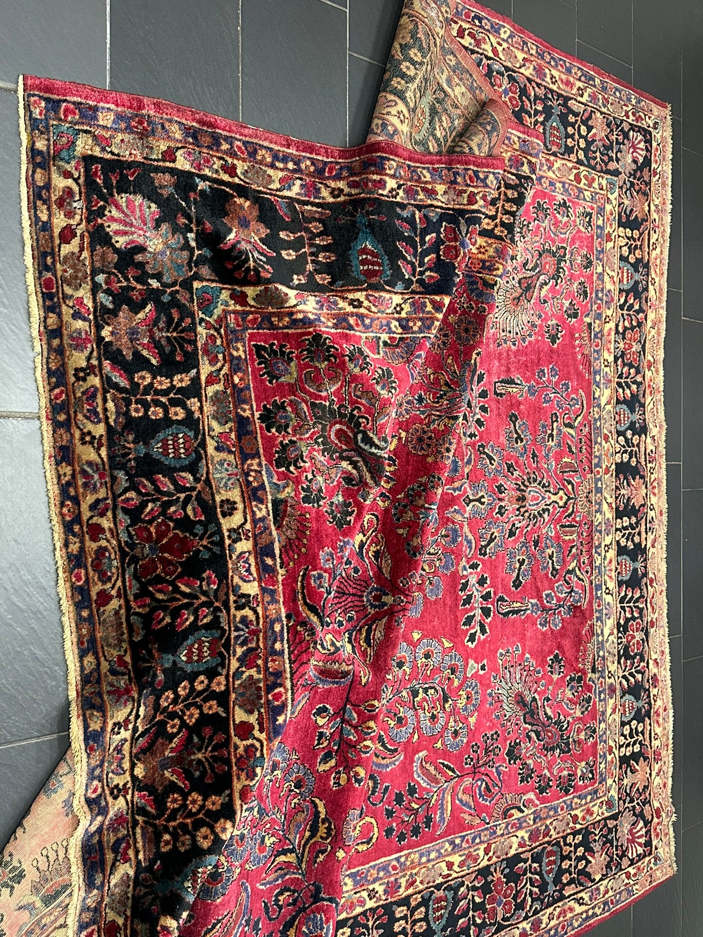 Antik Orientteppich handgeknüpft Sarough  Re-Import US Jugendstil 370x275 cm