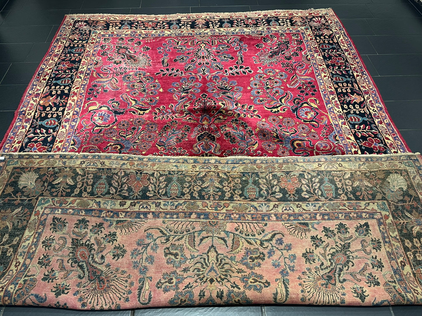Antik Orientteppich handgeknüpft Sarough  Re-Import US Jugendstil 370x275 cm
