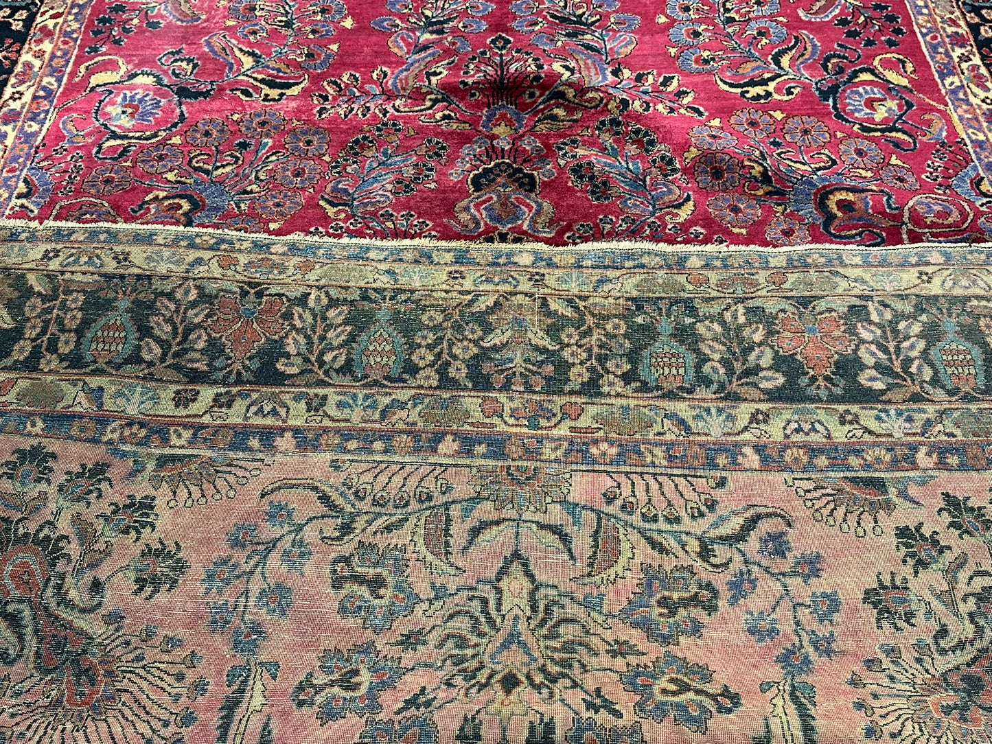 Antik Orientteppich handgeknüpft Sarough  Re-Import US Jugendstil 370x275 cm