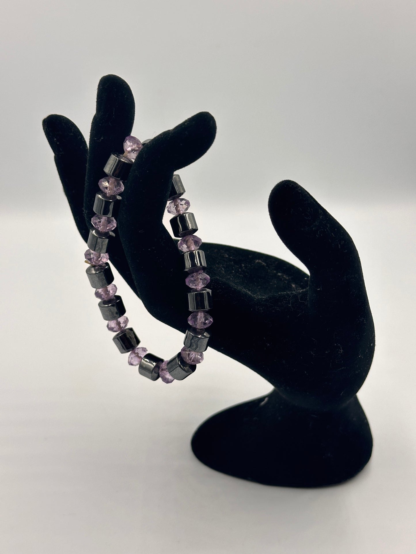 Hämatit Armband mit rosa Amethyst