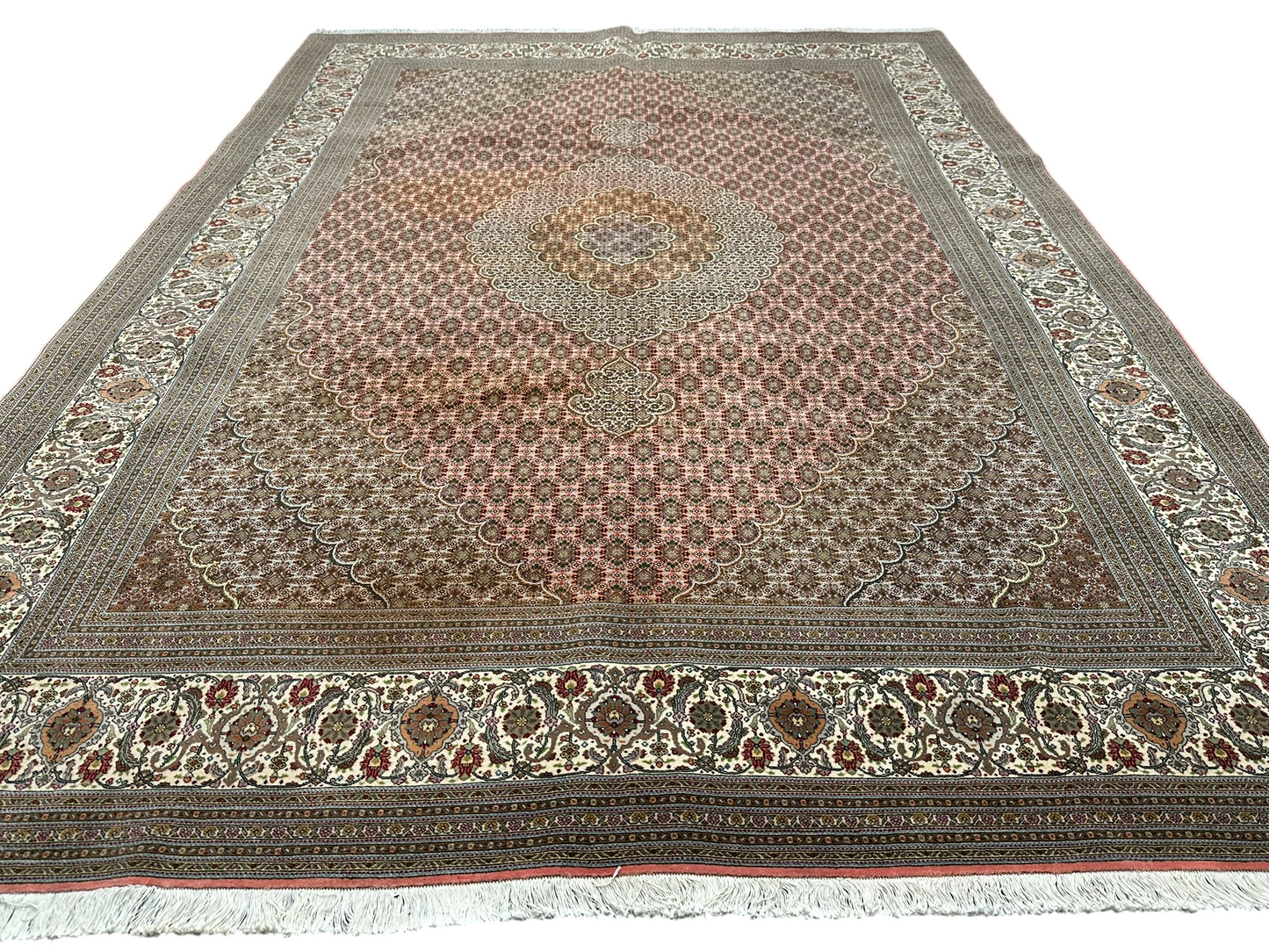 Handgeknüpfter Täbriz Mahi Teppich mit Seide 345x246 cm