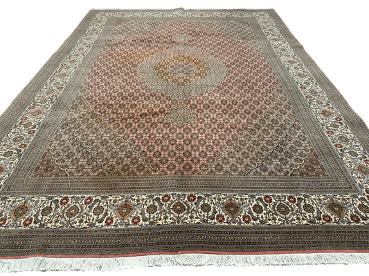 Handgeknüpfter Täbriz Mahi Teppich mit Seide 345x246 cm