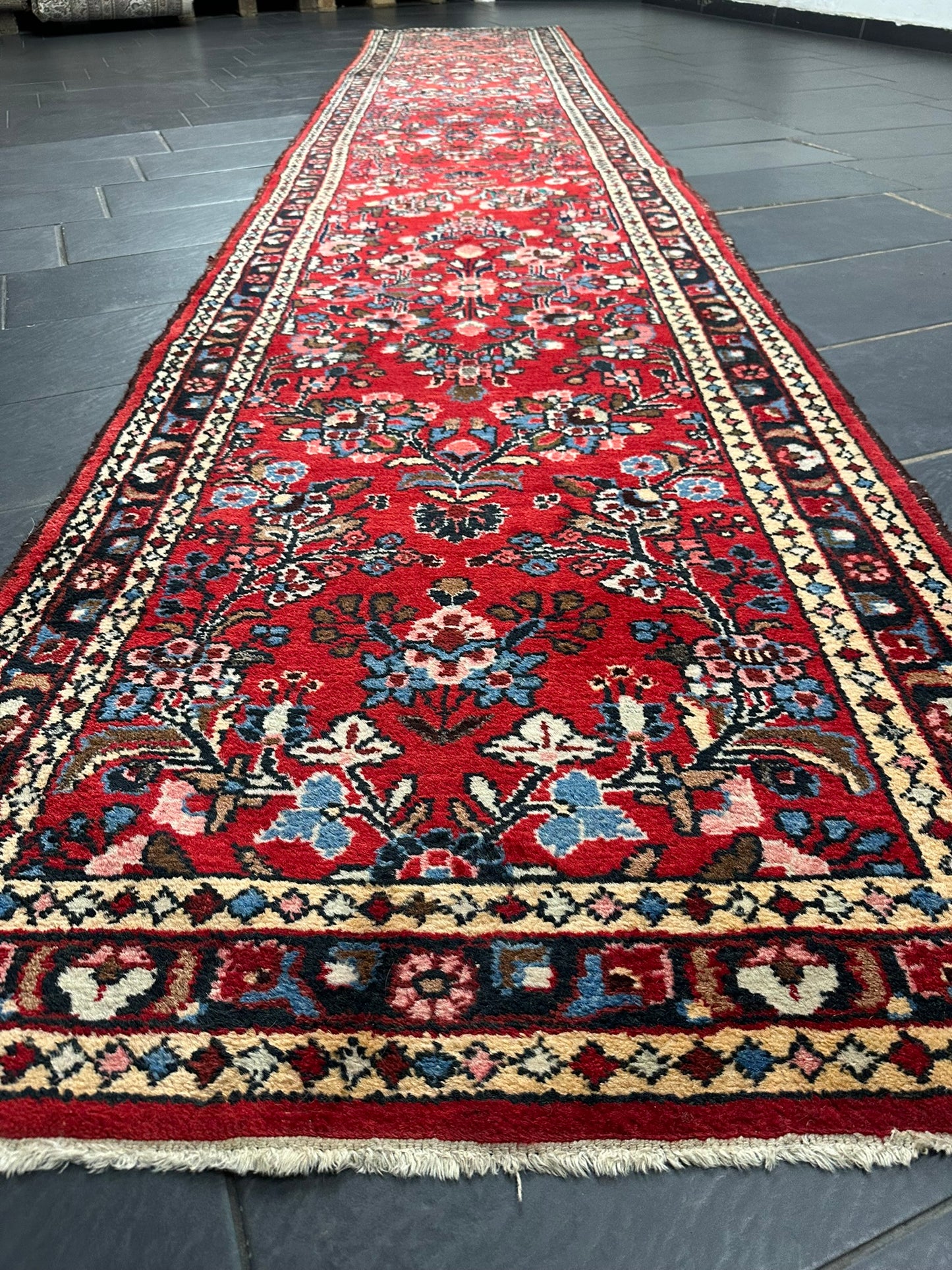 Orientteppich handgeknüpft Sarough Läufer Wolle 515x95 cm
