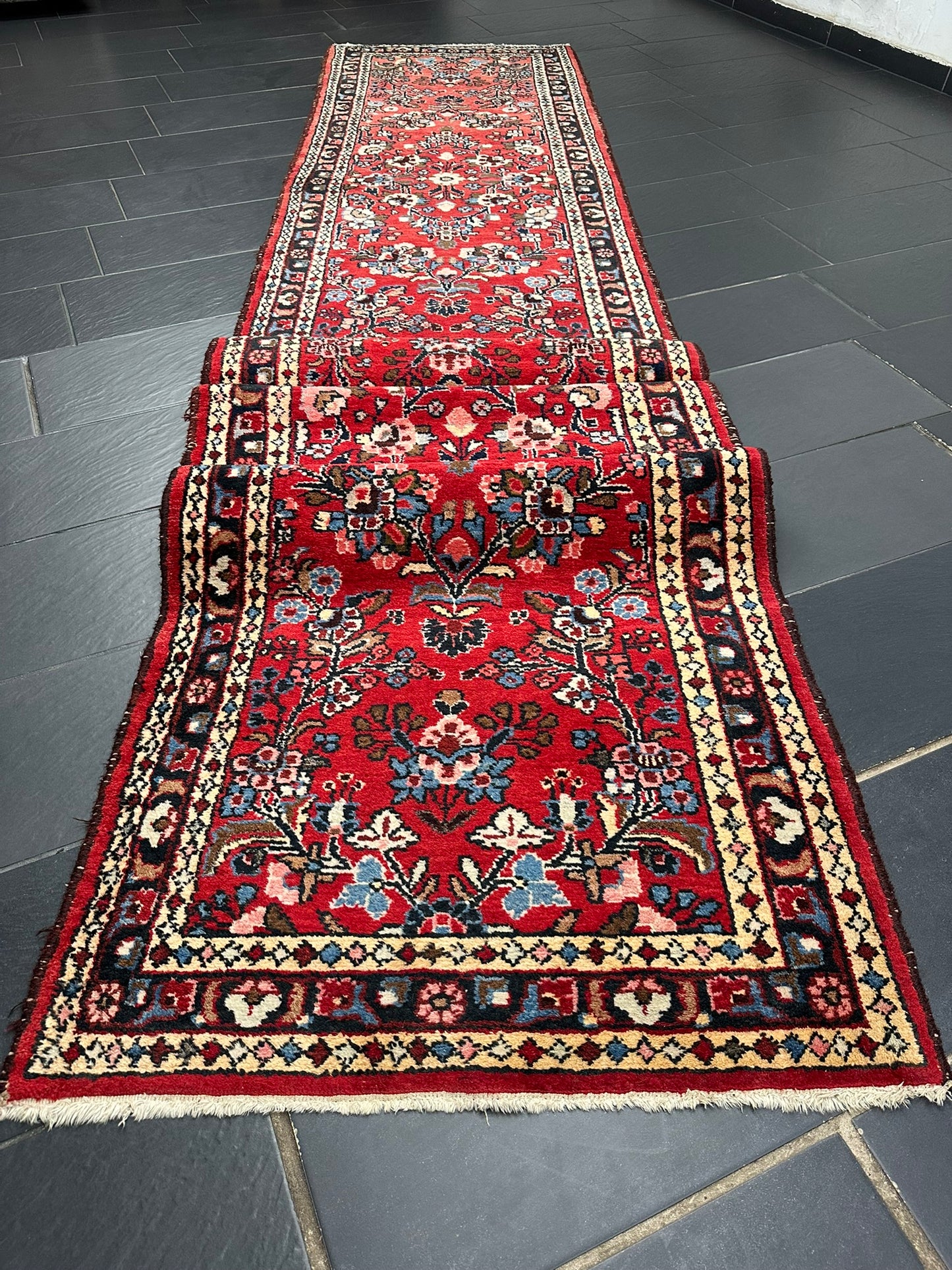 Orientteppich handgeknüpft Sarough Läufer Wolle 515x95 cm