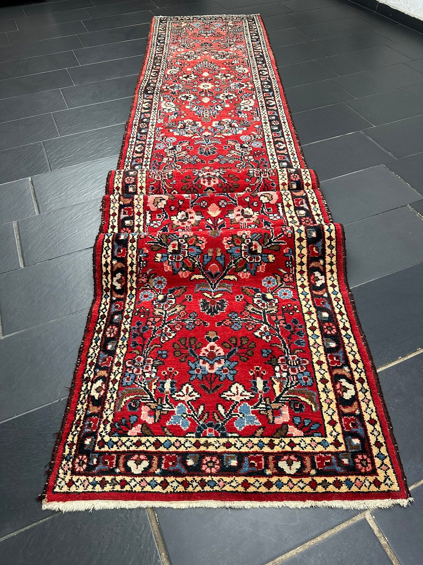 Orientteppich handgeknüpft Sarough Läufer Wolle 515x95 cm