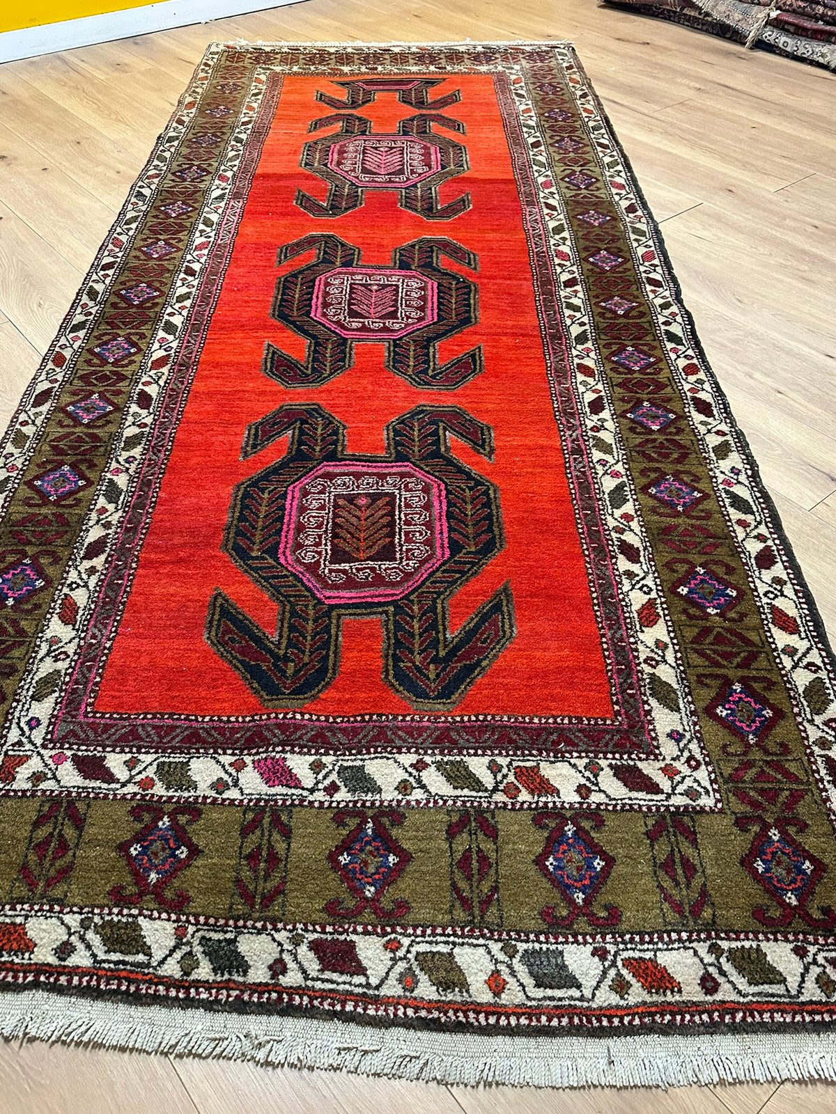 Orientteppich handgeknüpft  Kazak Naturfarben Top 310x130 cm